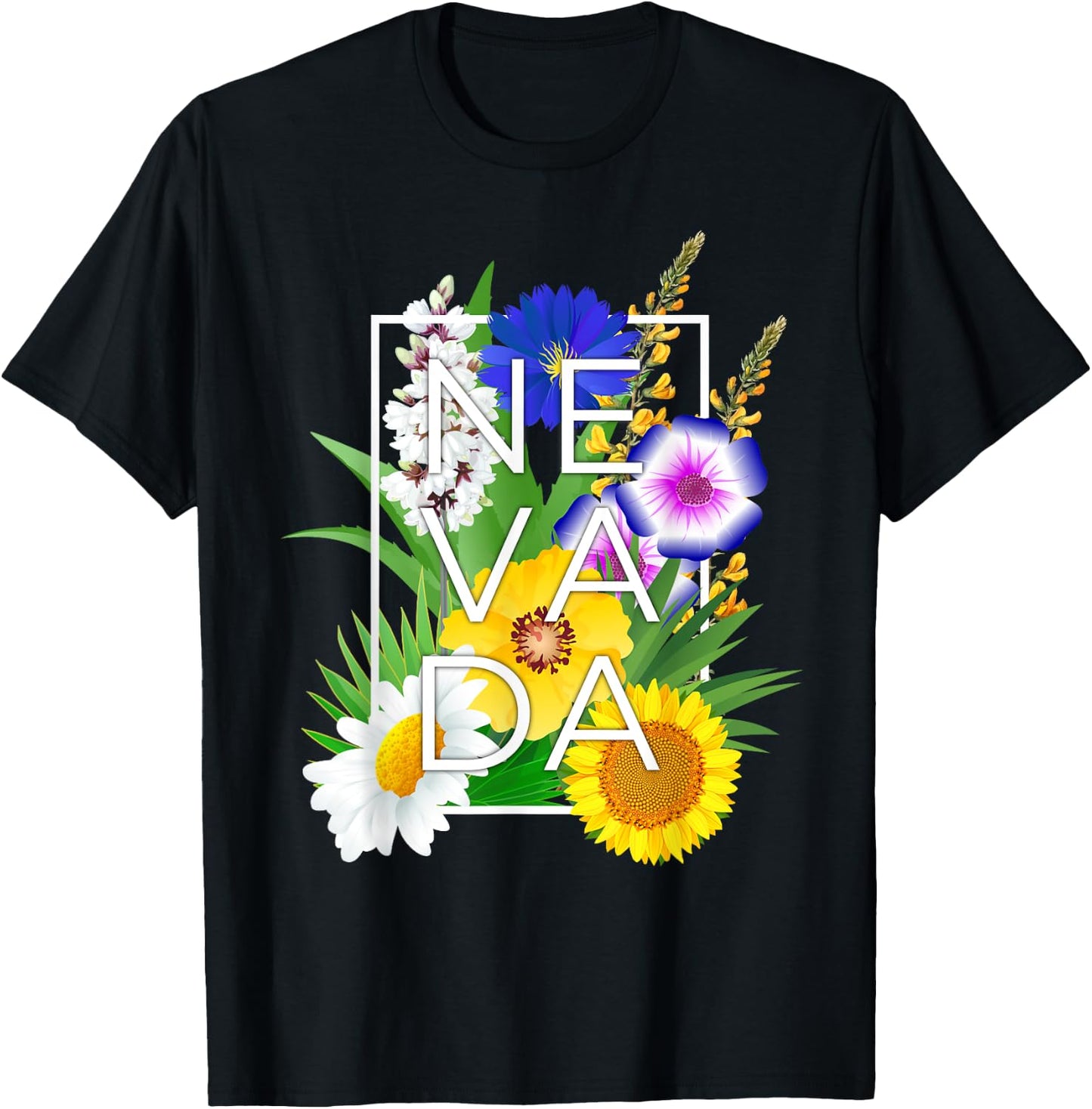 Flowers of Nevada Word Art - Nevadan State Pride T-Shirt - T-Shirt | Black