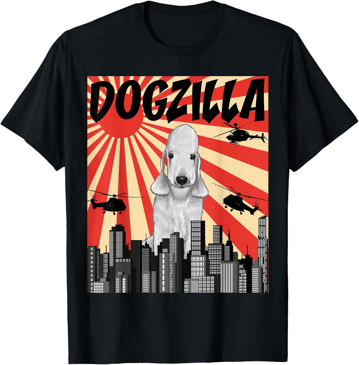 Funny Retro Japanese Dogzilla Bedlington Terrier T-Shirt - T-Shirt | Black