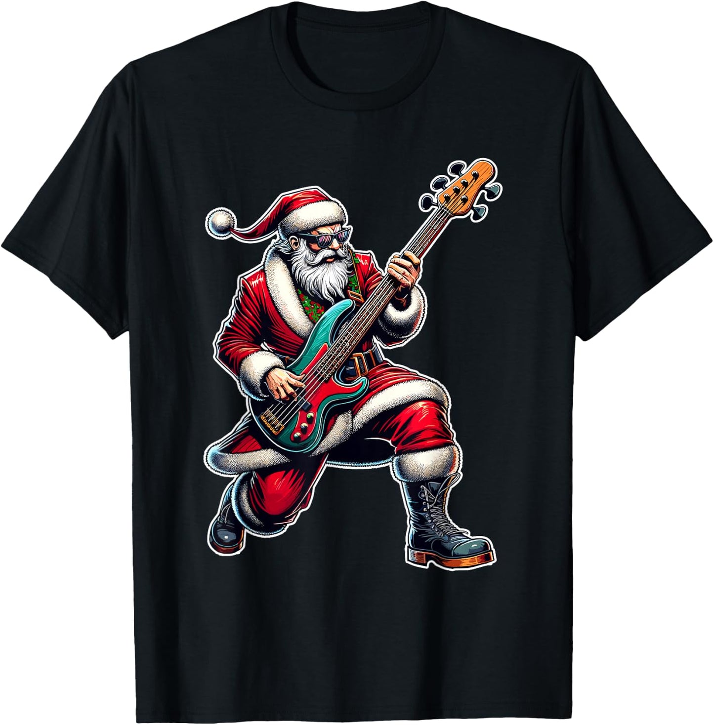 Christmas Bass Guitar Shirt Santa Bass Guitar Player T-Shirt - T-Shirt | Black