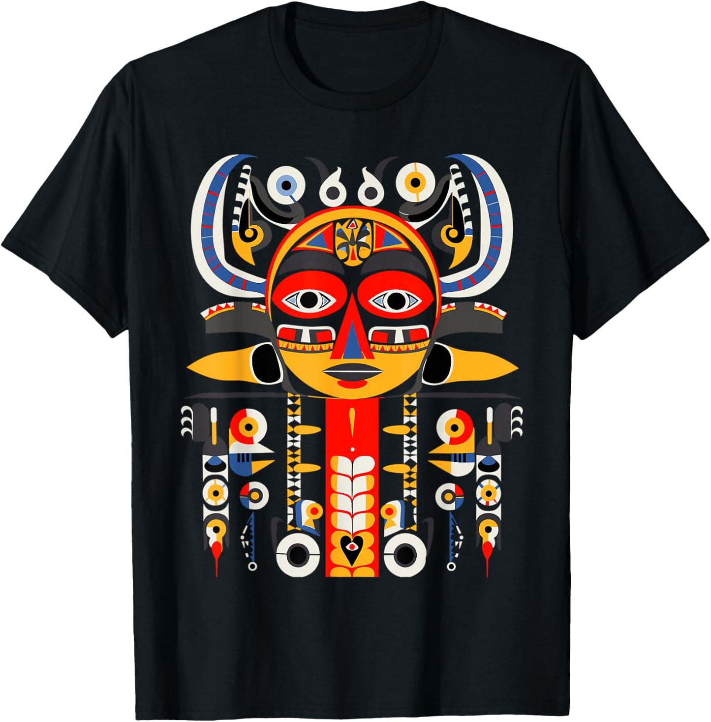 Totem Pole in Pacific Northwest Coastal Art Style T-Shirt - T-Shirt | Black
