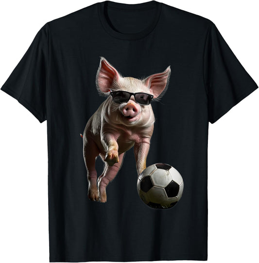 Pig Soccer Football T-Shirt - T-Shirt | Black
