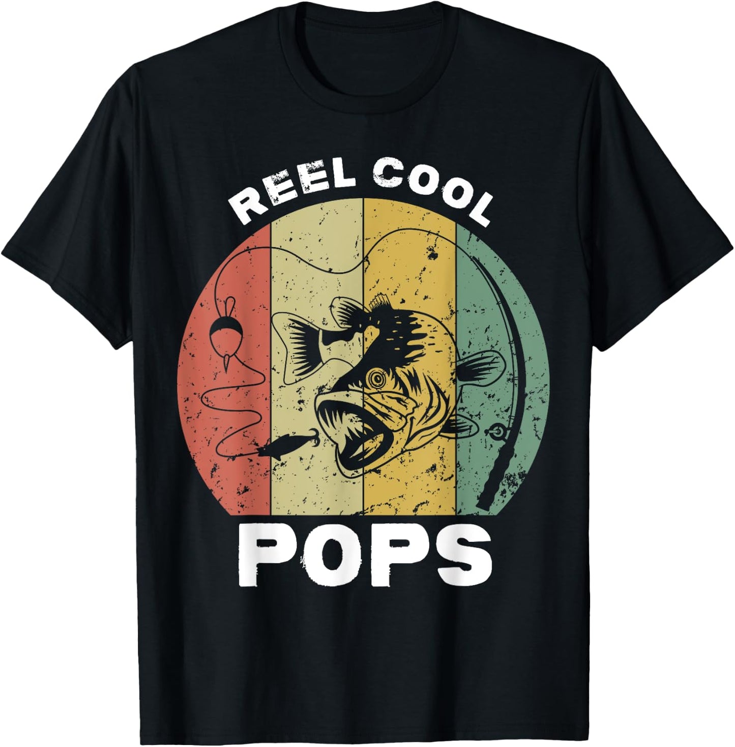 Vintage Reel Cool Pops Fishing Fathers Day Fisherman Grandpa T-Shirt - T-Shirt | Black