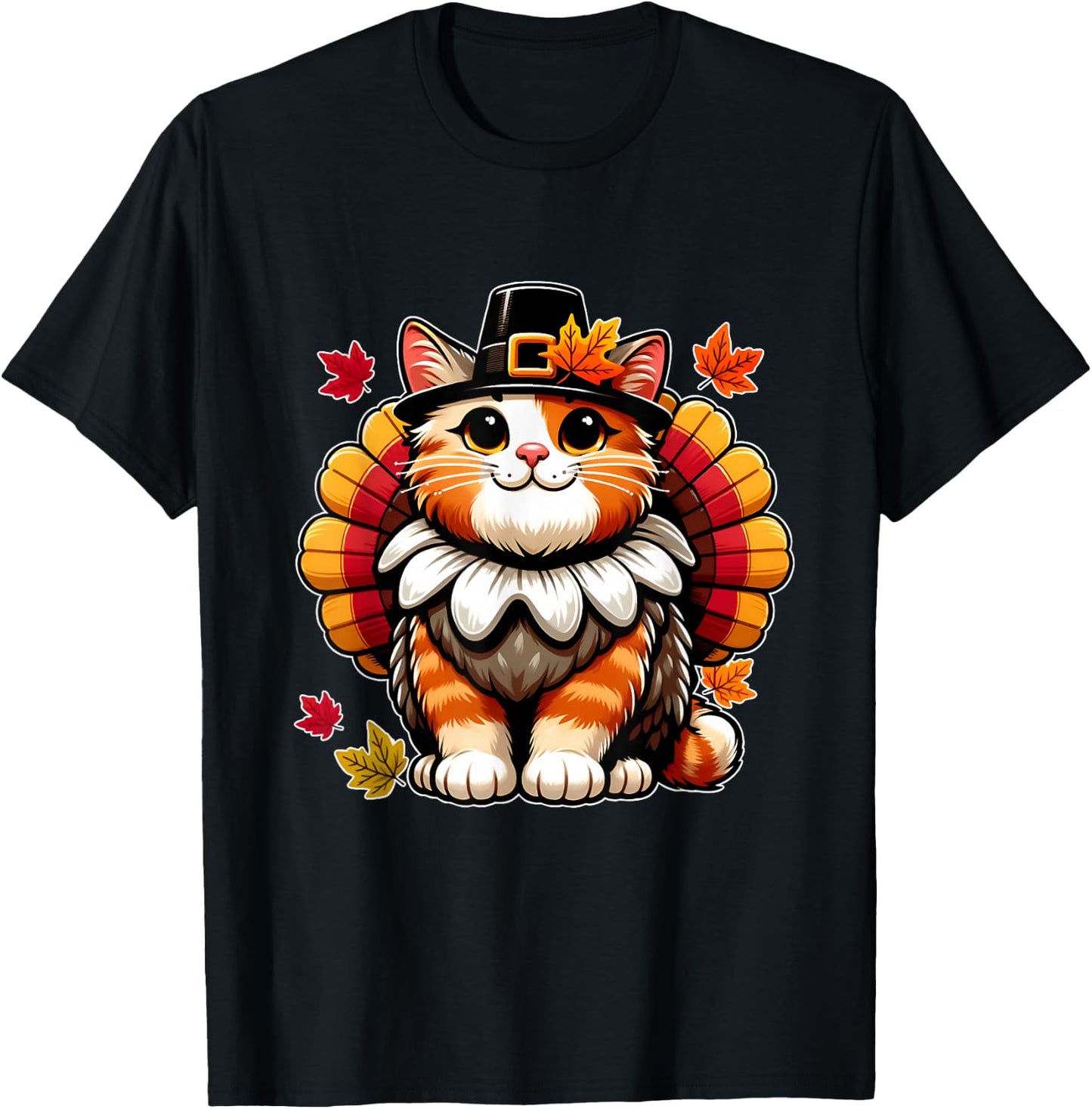 Funny Thanksgiving Shirts by Merch4life Pilgrim Cat in Turkey Disguise Thanksgiving T-Shirt - T-Shirt | Black