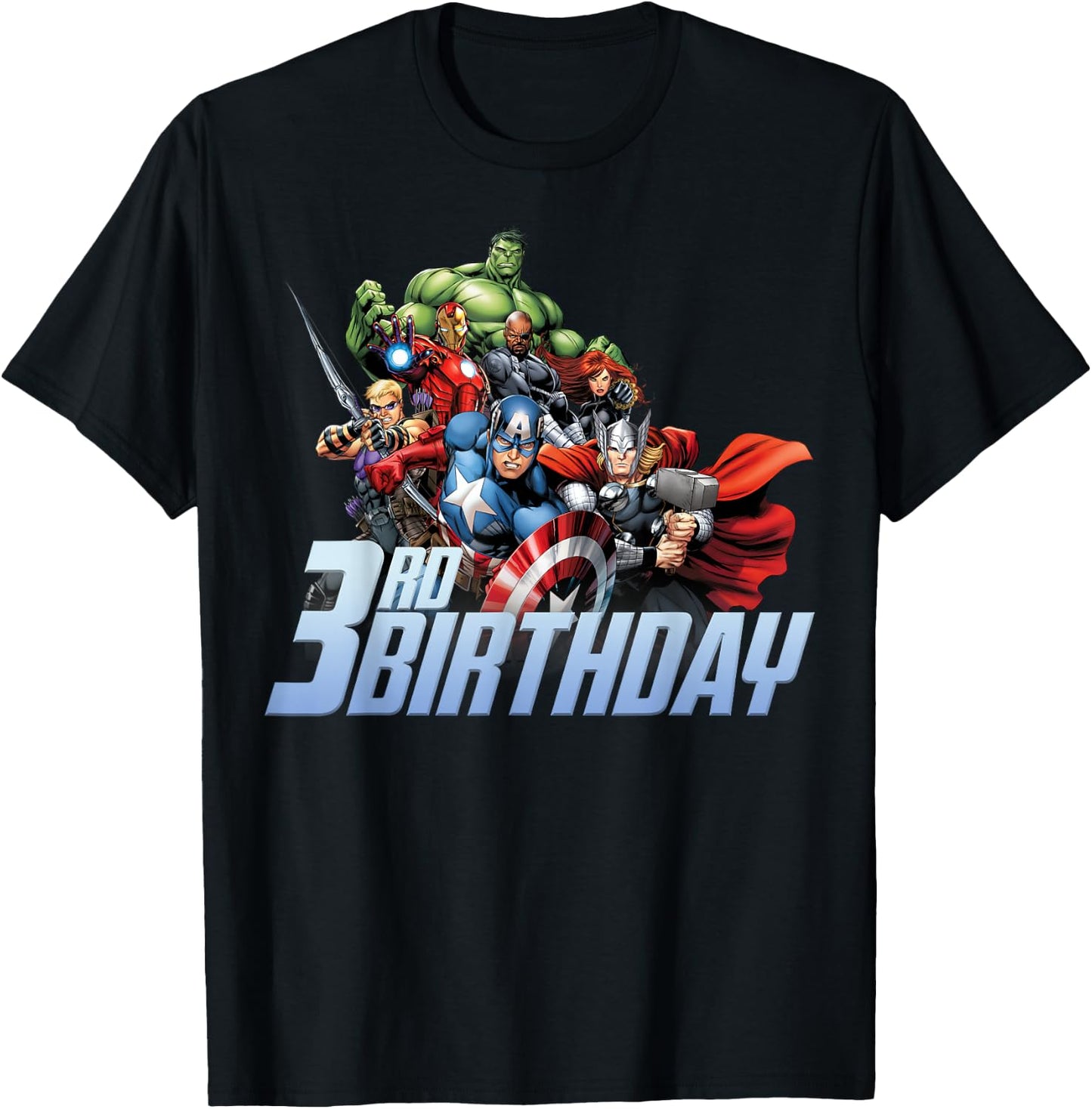 Marvel Avengers Action Shot 3rd Birthday Small T-Shirt - T-Shirt | Black