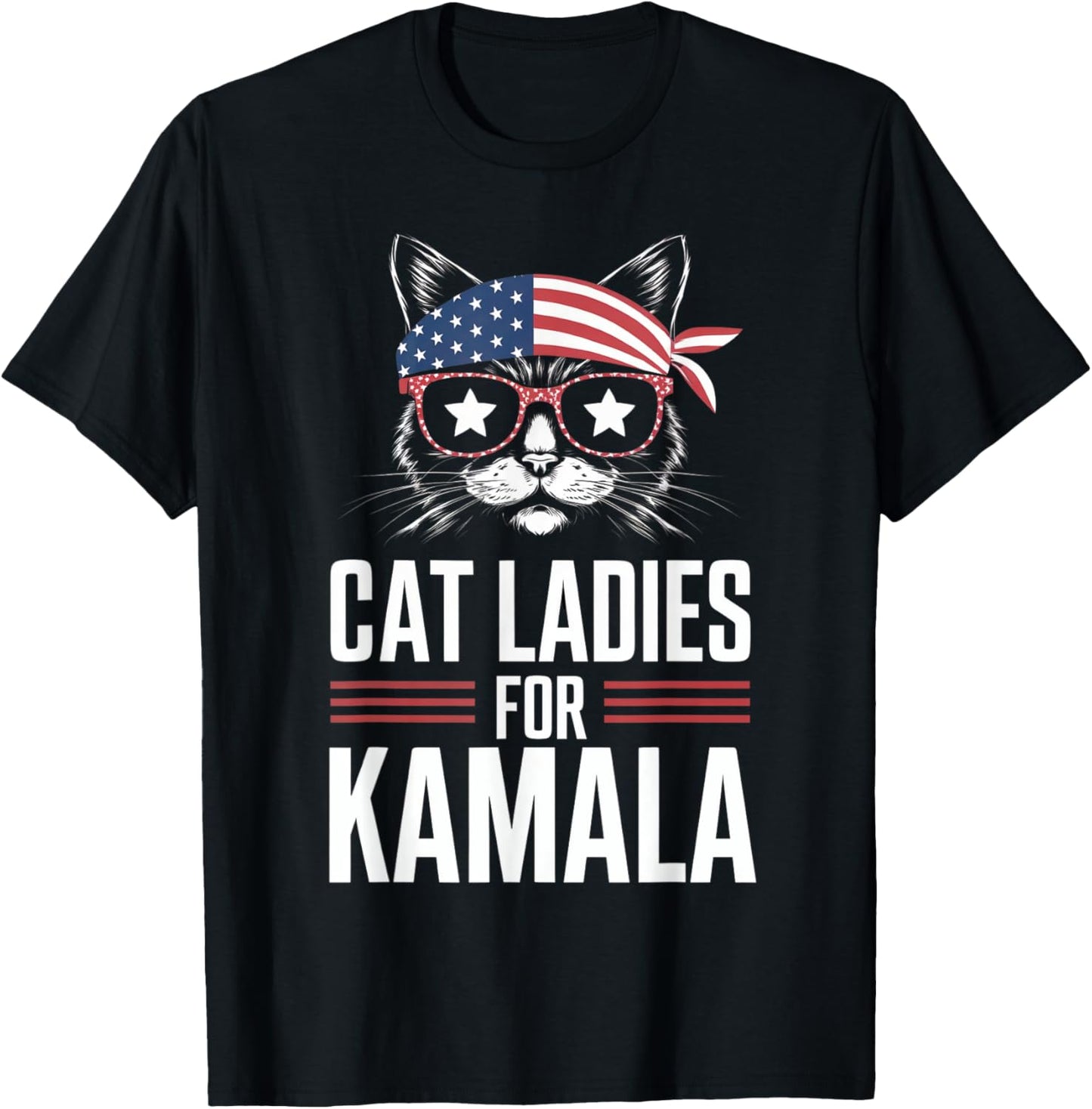 Cat Ladies for Kamala Funny Cat 2024 President Kamala-Harris T-Shirt - T-Shirt | Black
