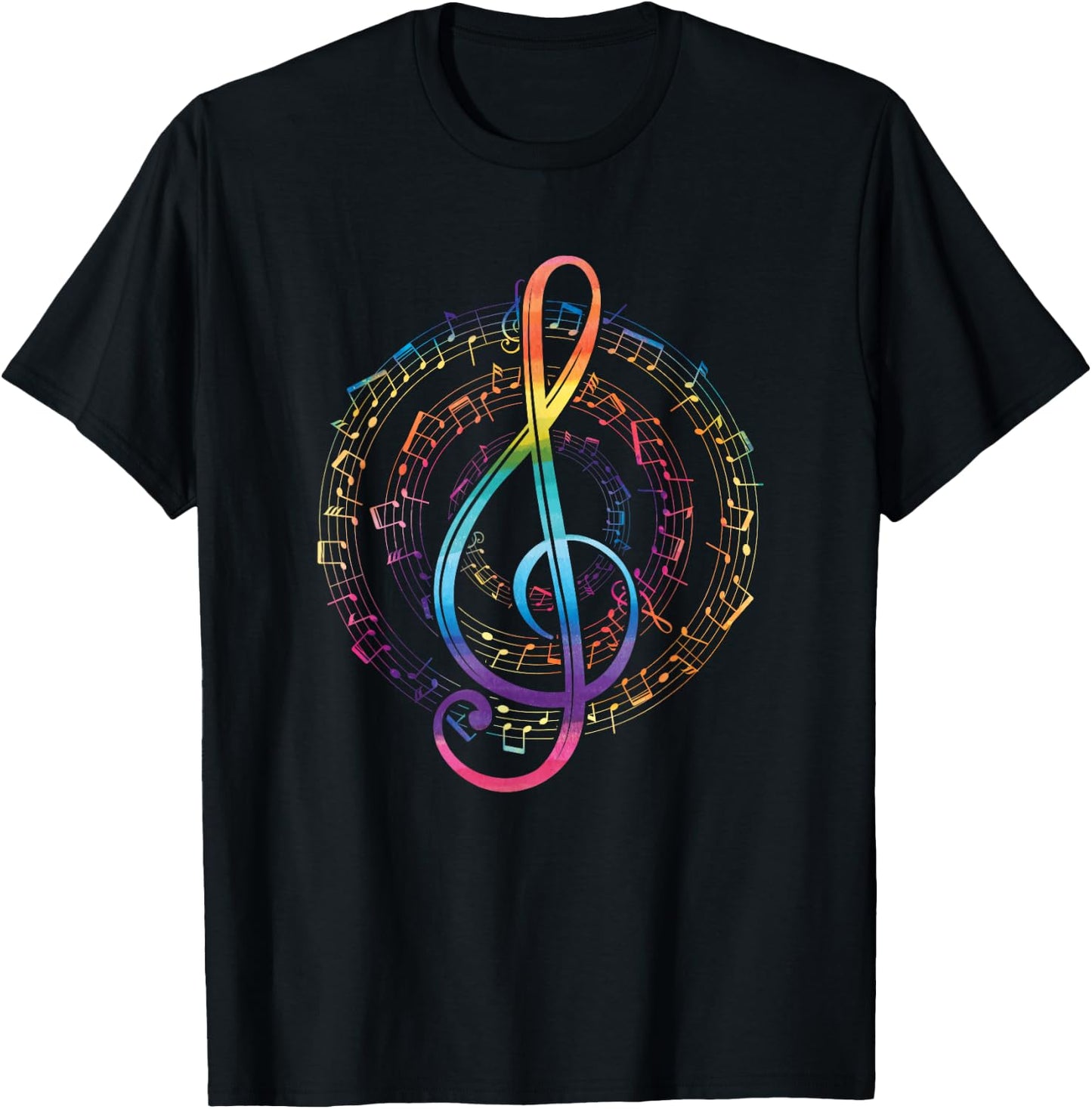 Rainbow Music Notes Treble Clef T-Shirt - T-Shirt | Black