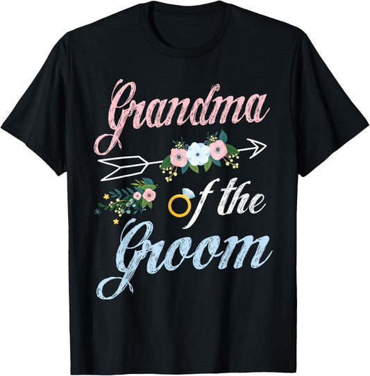 Wedding Ring And Flowers Grandma Of The Groom Grandson T-Shirt - T-Shirt | Black