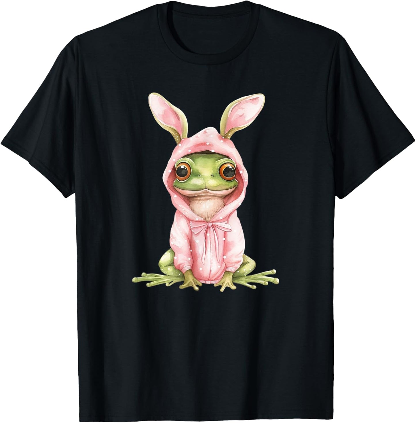 Frog Dressed As Bunny Rabbit Cute Spring Watercolor Easter T-Shirt - T-Shirt | Black