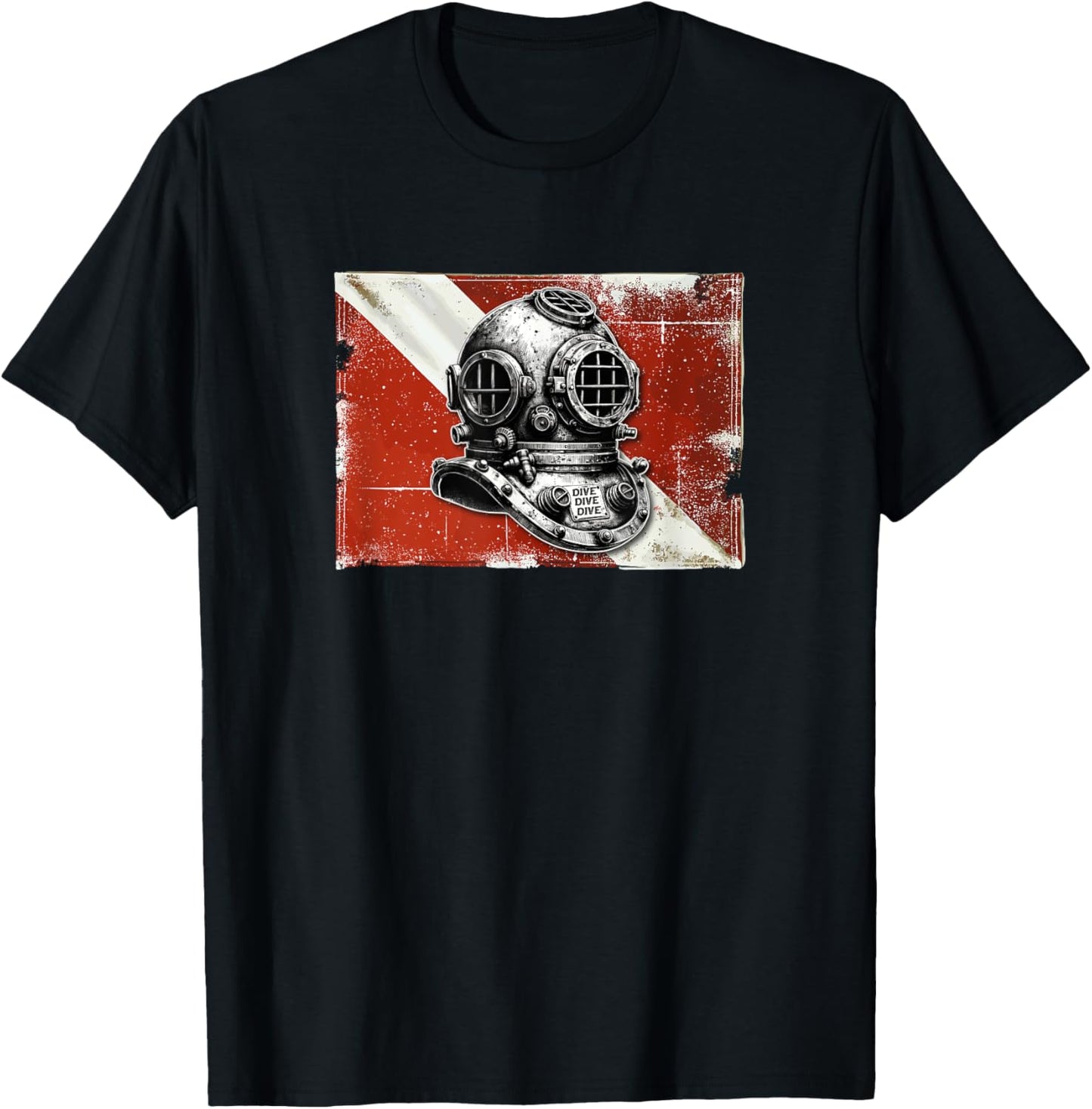 Vintage Scuba Dive Helmet Dive Flag | Funny Scuba Diving T-Shirt - T-Shirt | Black