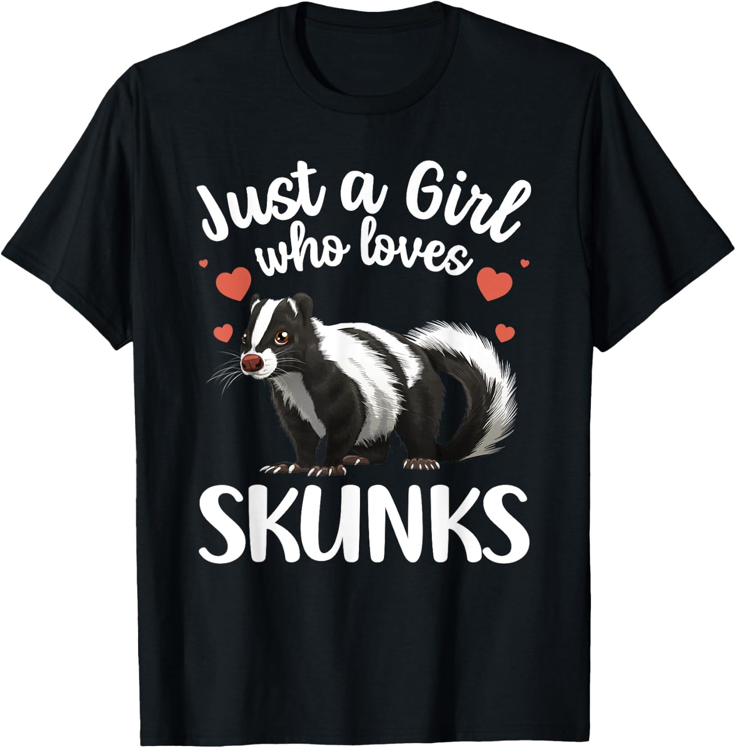 Cool Skunk Design Girls Kids Animal Skunk Lover T-Shirt - T-Shirt | Black