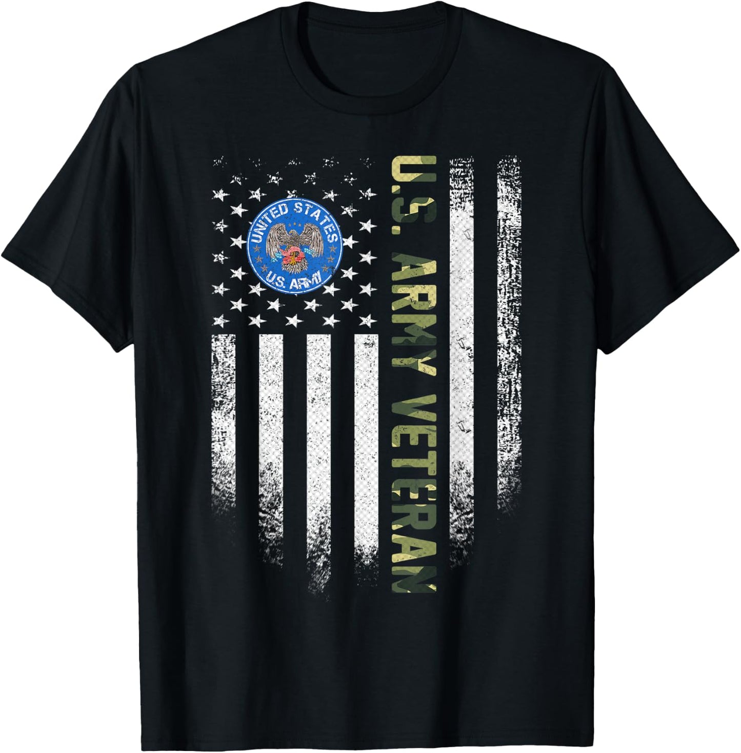 Vintage USA American Flag Proud US Army Veteran Funny Gift T-Shirt - T-Shirt | Black