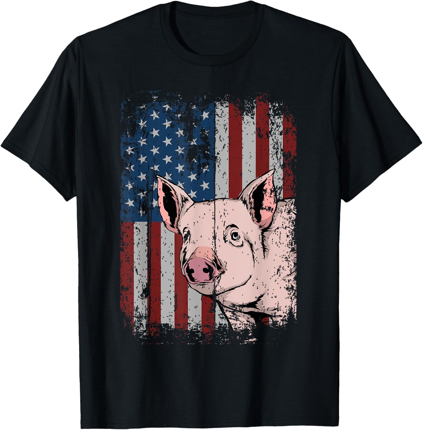 Pig American USA Flag Patriotic Pig Farm Gift Women Kids Men T-Shirt - T-Shirt | Black