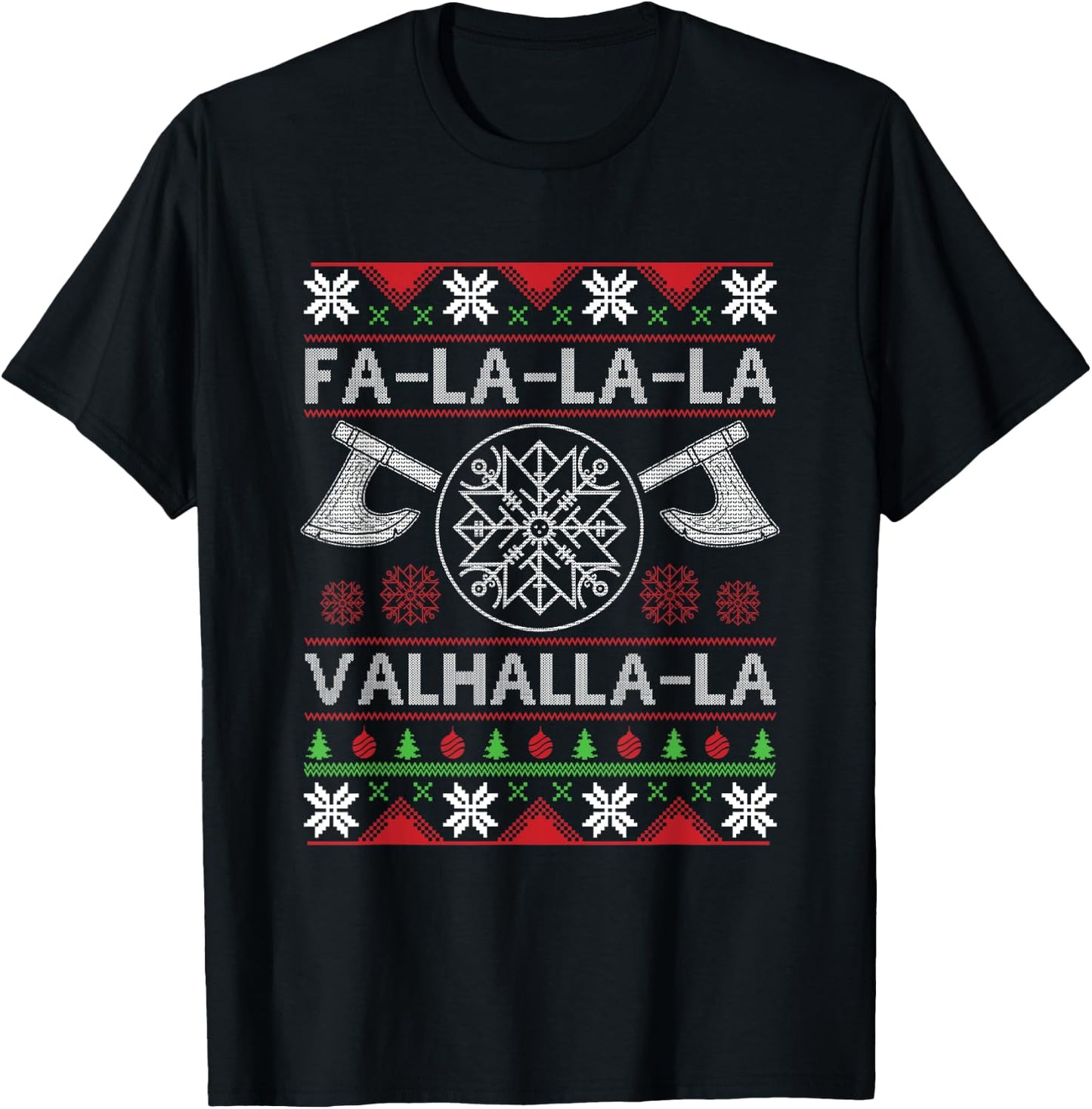 Fa-La-La-La Valhalla-La Viking God Ugly Christmas Design T-Shirt - T-Shirt | Black