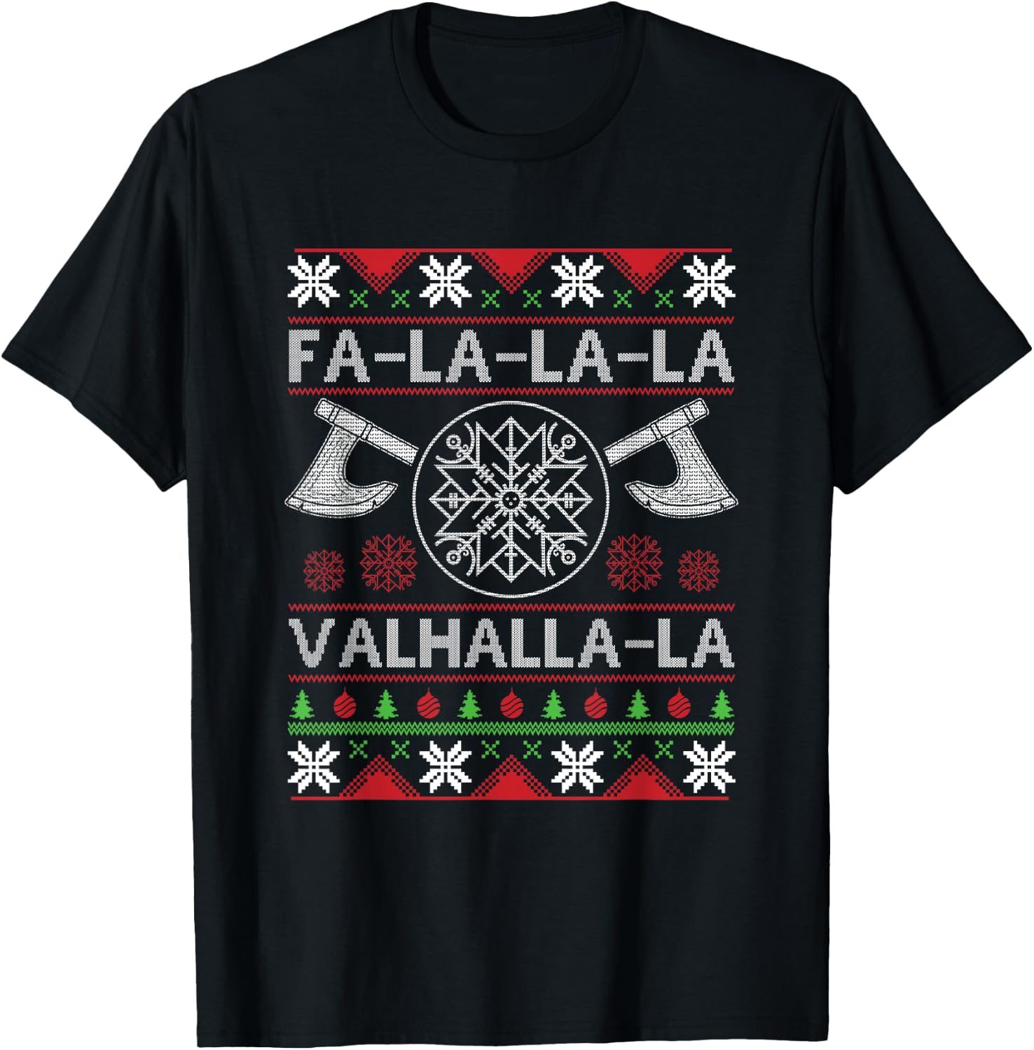 Fa-La-La-La Valhalla-La Viking God Ugly Christmas Design T-Shirt - T-Shirt | Black