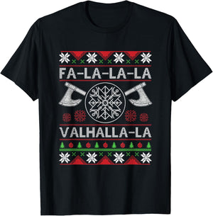 Fa-La-La-La Valhalla-La Viking God Ugly Christmas Design T-Shirt - T-Shirt | Black