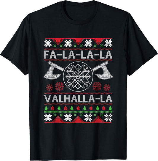 Fa-La-La-La Valhalla-La Viking God Ugly Christmas Design T-Shirt - T-Shirt | Black