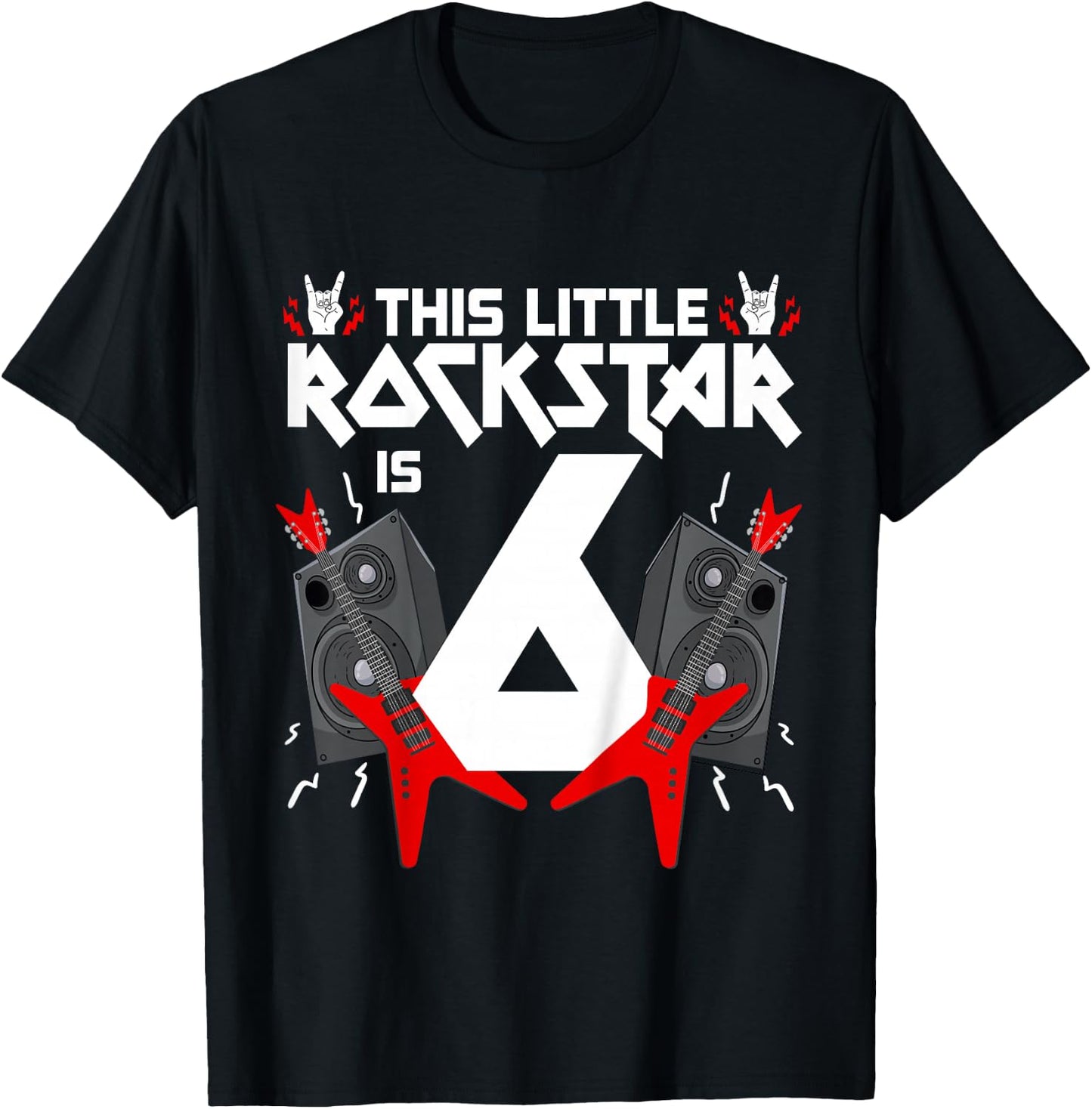 6 Year Old Rock And Roll Star Birthday Party Guitar 6th Gift T-Shirt - T-Shirt | Black