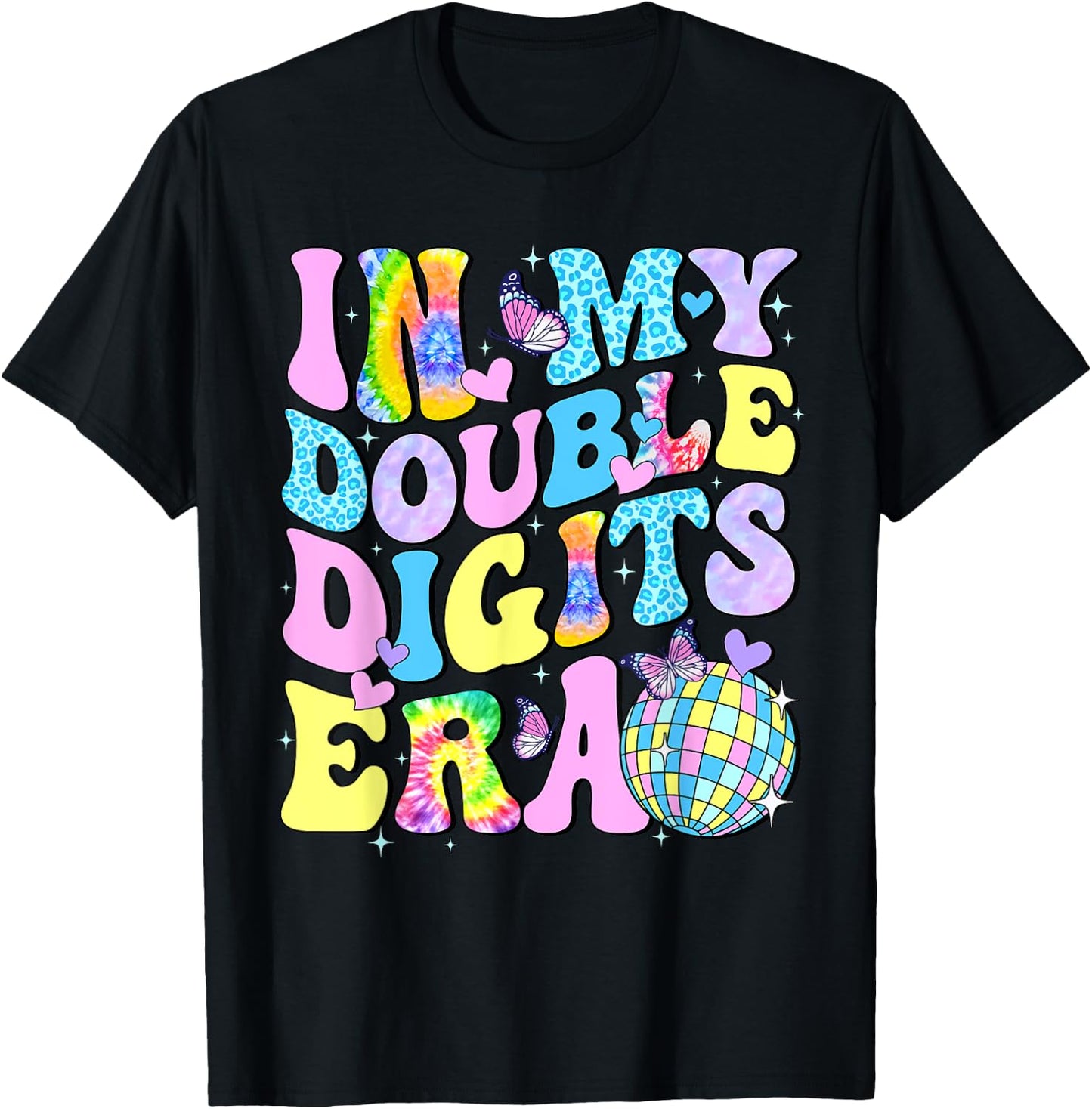 In My Double Digits Era Retro 10th Birthday 10 Years Old T-Shirt - T-Shirt | Black