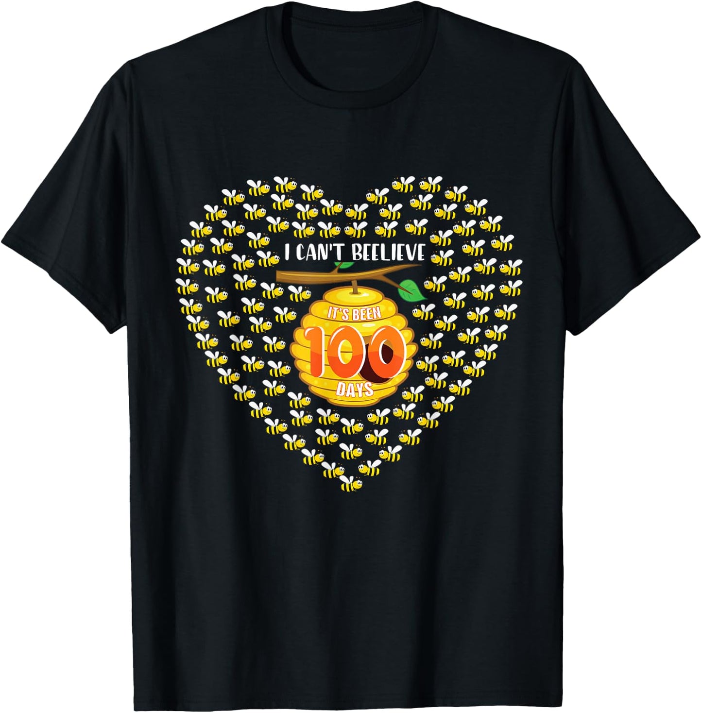 100 Days Of School Bee Hive Tree Hearts Teachers Student Kid T-Shirt - T-Shirt | Black