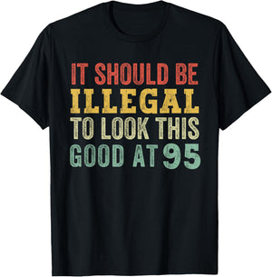 95 Year Old Look This Good At 95 Funny Saying Vintage T-Shirt - T-Shirt | Black