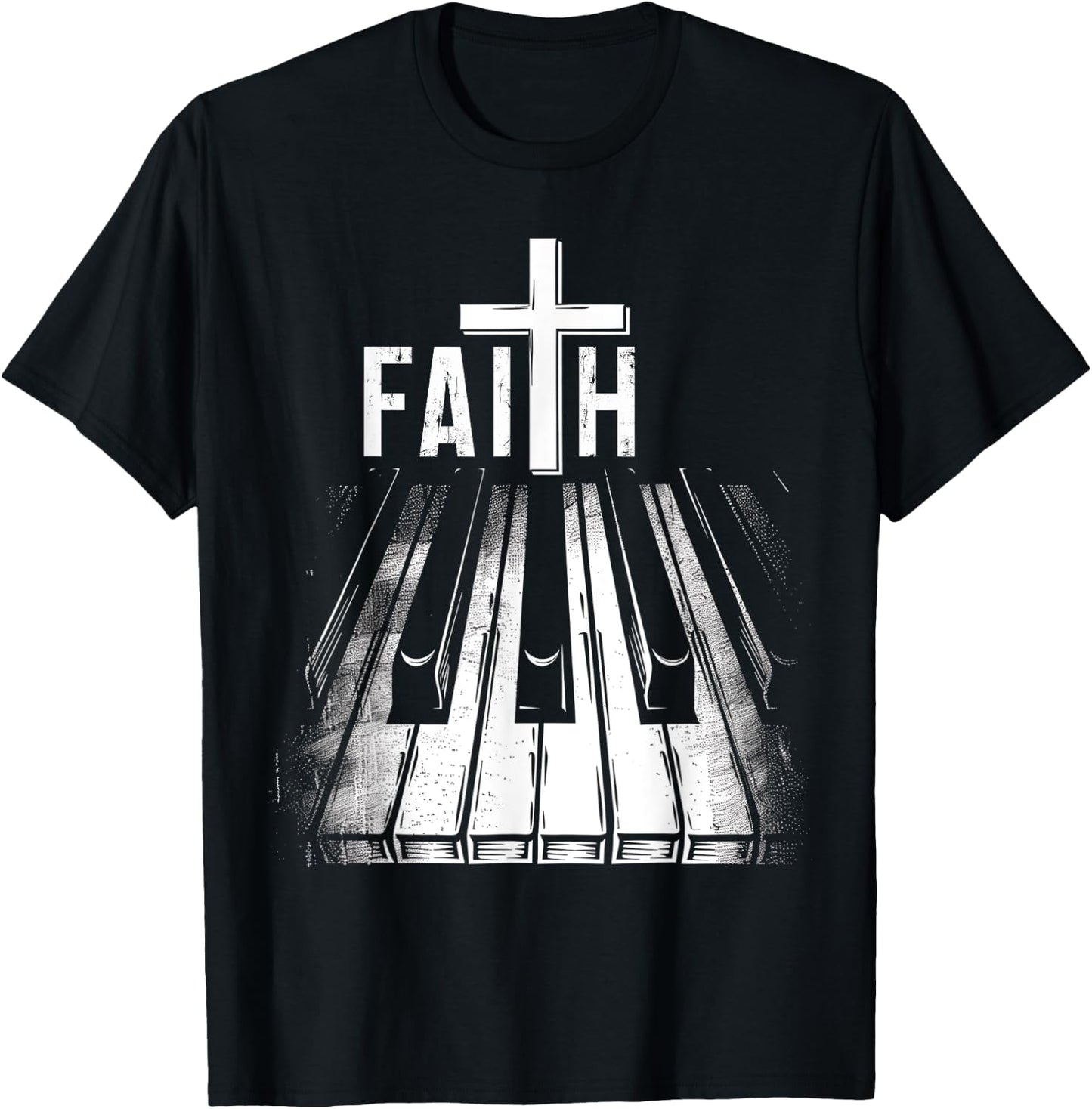 Piano Christian Faith Cross Classical Music Organ Pianist T-Shirt - T-Shirt | Black