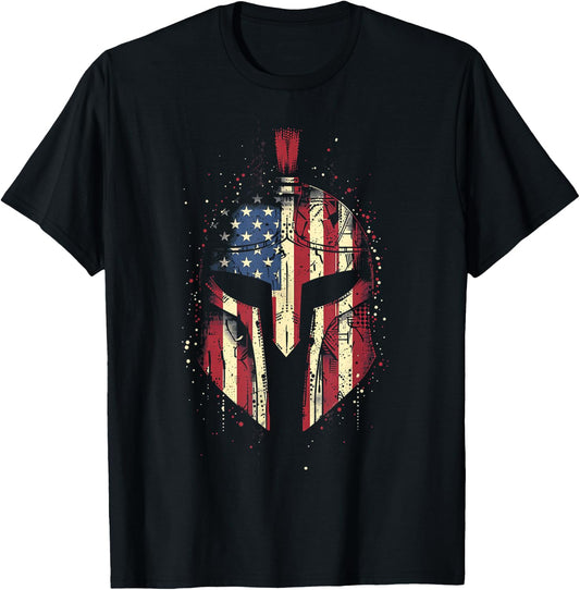 Spartan Helmet USA Flag Patriotic Veteran Grunge Distressed Kids Men T-Shirt - T-Shirt | Black