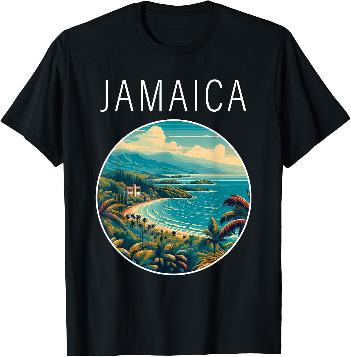Jamaica Scenery Art Deco T-Shirt - T-Shirt | Black