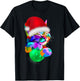 Cute Cat Colourful Funny Santa Hat Christmas Ball Costume Women Kids T-Shirt - T-Shirt | Black