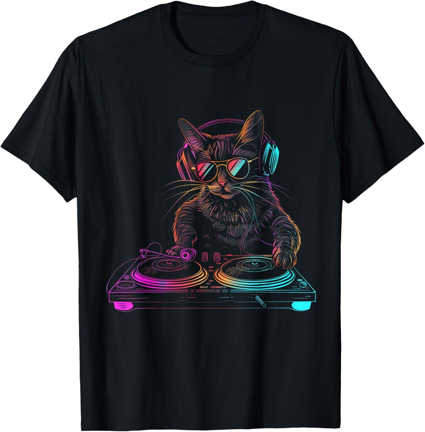 DJ Cat EDM Techno House Music Funny Cat Lover T-Shirt - T-Shirt | Black