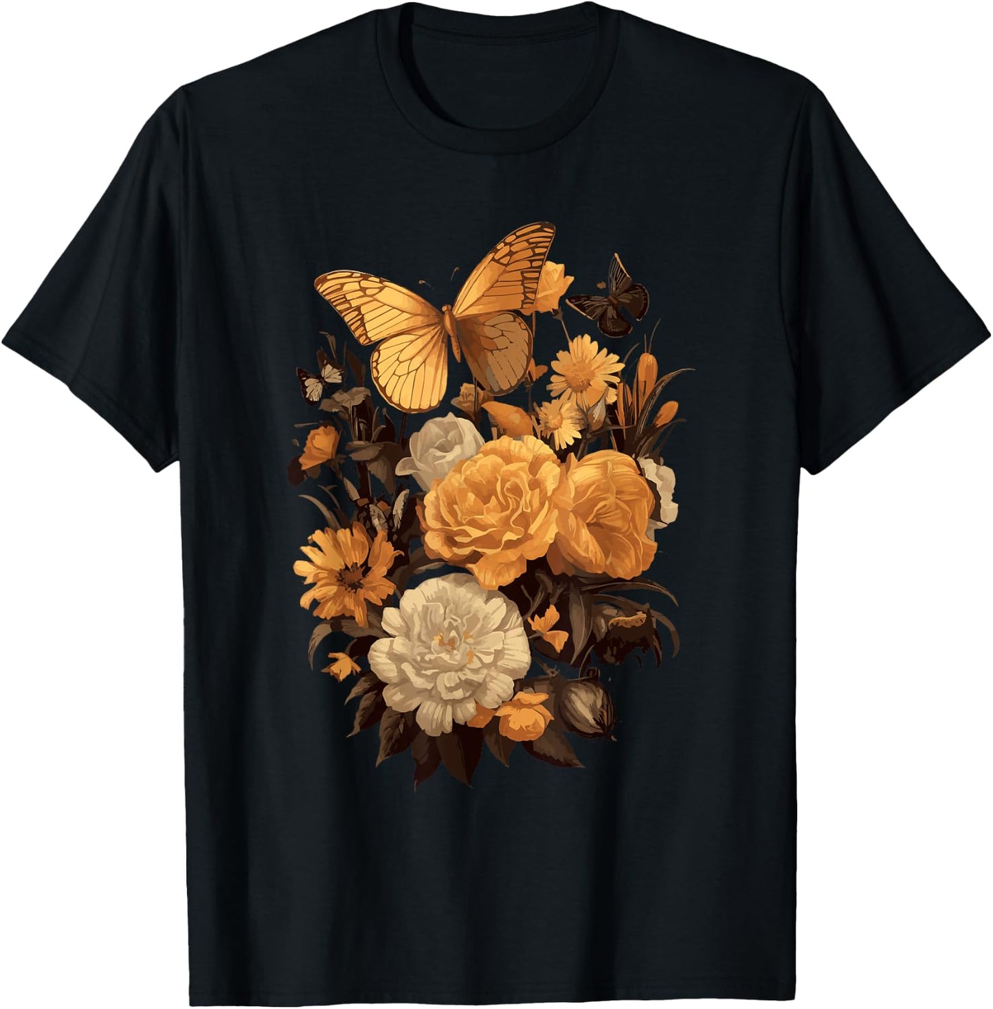 Vintage Flowers Floral Pressed Flower T-Shirt - T-Shirt | Black