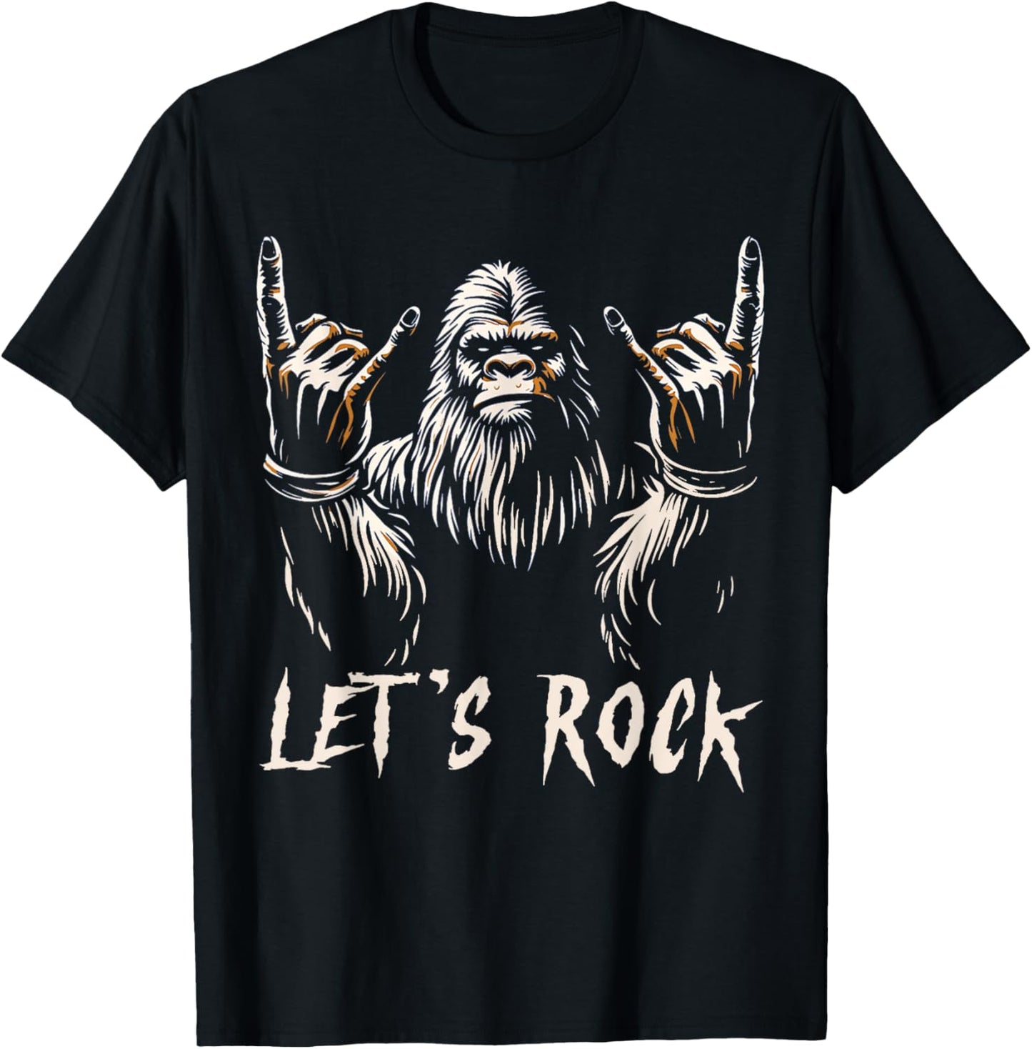 Bigfoot Rock On Funny Sasquatch Rock and Roll Let's Rock T-Shirt - T-Shirt | Black