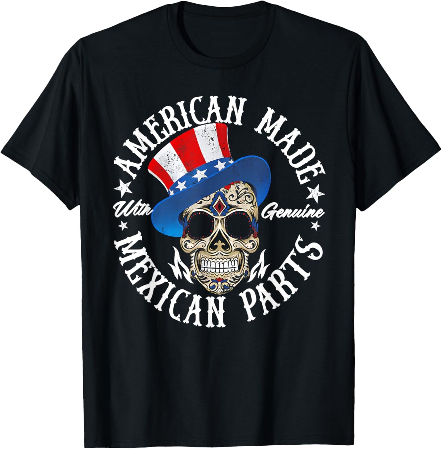American Made With Genuine Mexican Parts Skull T-Shirt - T-Shirt | Black