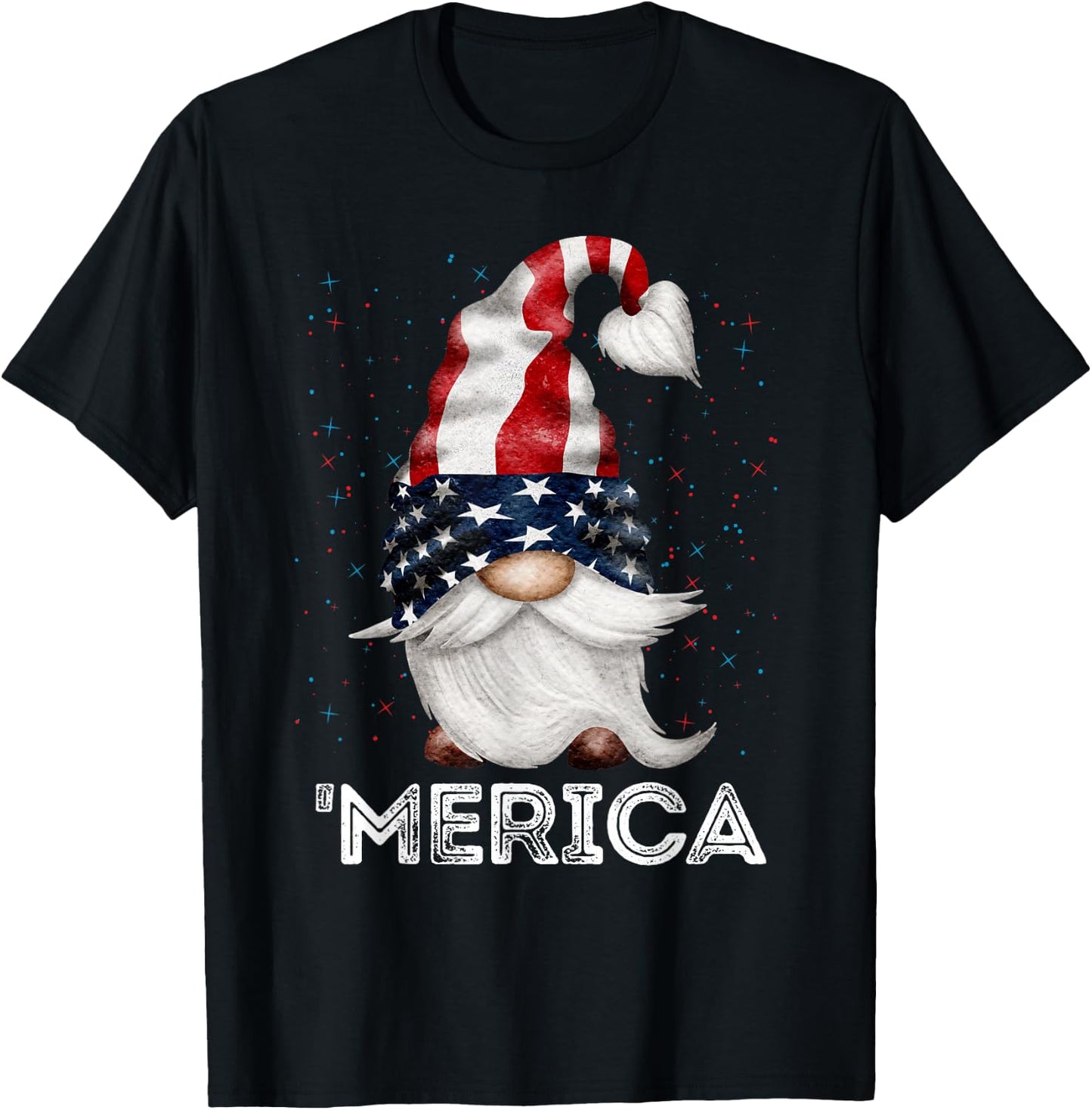 4th of July Patriotic Gnome American Flag Colored Gnome T-Shirt - T-Shirt | Black
