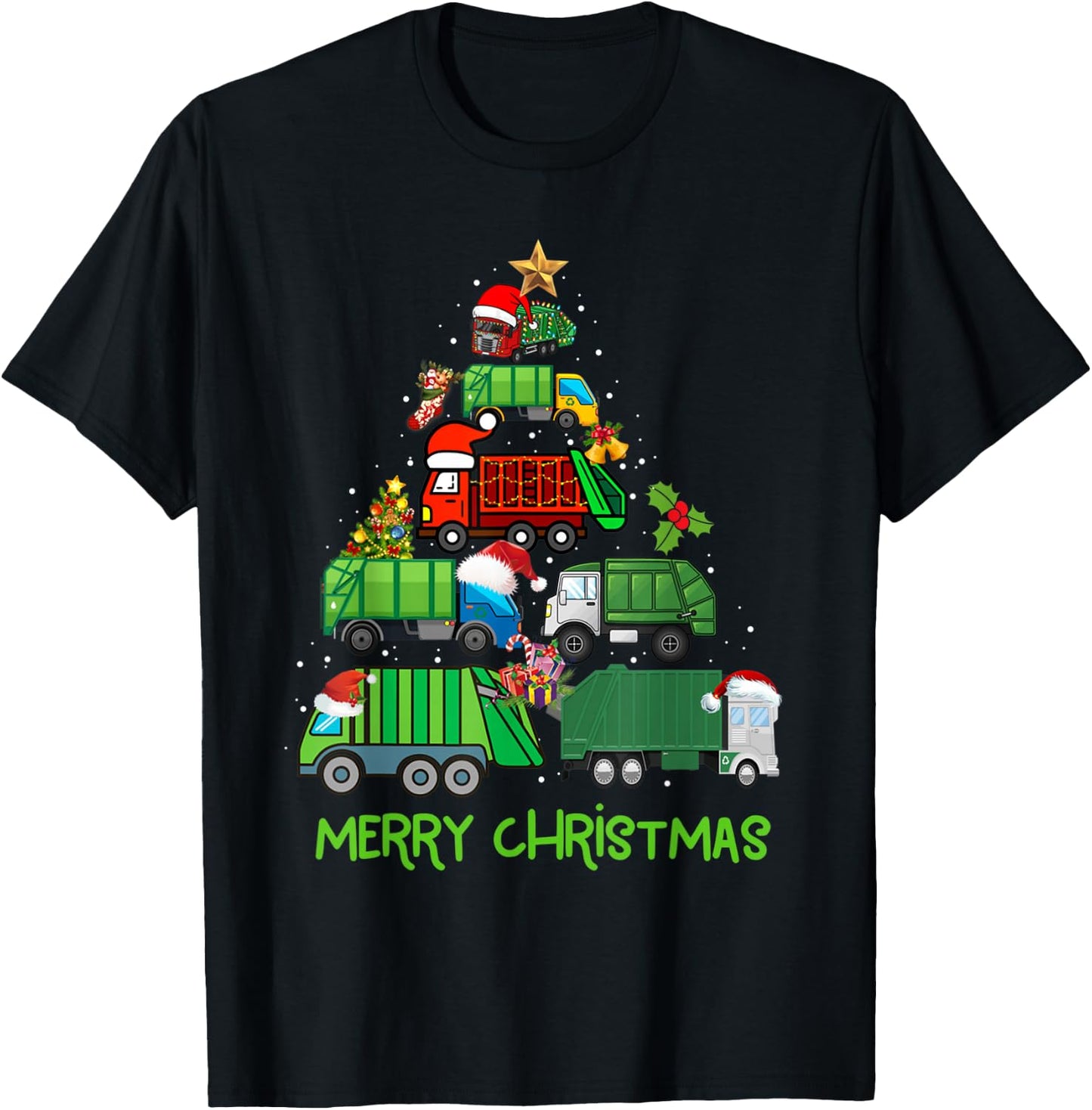 Funny Garbage Truck Christmas Tree Ornament Decor Boys Kids T-Shirt - T-Shirt | Black