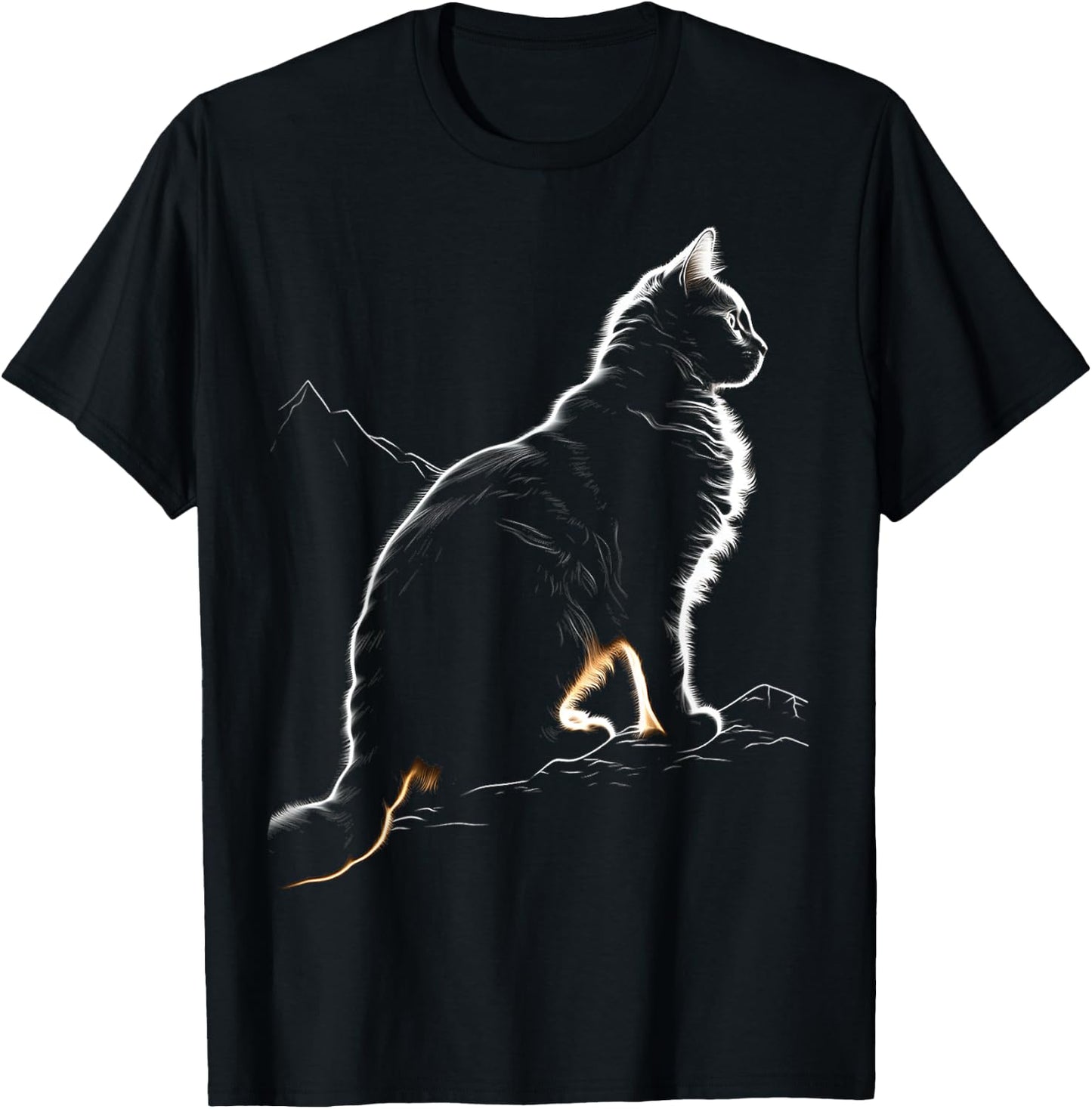 Cat Illustration Drawing Animal Art Graphic Cat T-Shirt - T-Shirt | Black
