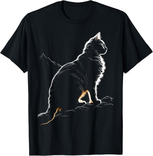Cat Illustration Drawing Animal Art Graphic Cat T-Shirt - T-Shirt | Black