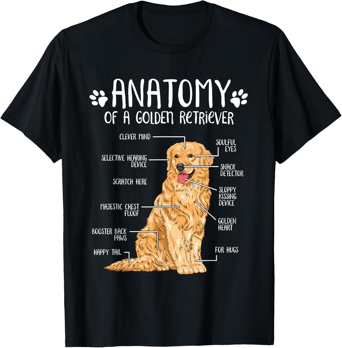Funny Anatomy Golden Retriever Dog Lover Men Women Girls Kids T-Shirt - T-Shirt | Black