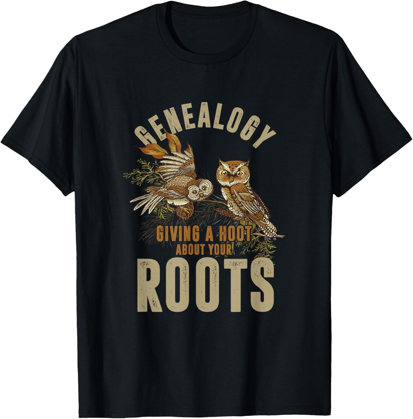 Eulen-Fan-Genealoge Genealogie Roots Geschenke Genealogy Owl - -Adults - Black - Small - Short Sleeve - Cotton 60%, Polyester 40% T-Shirt - T-Shirt | Black