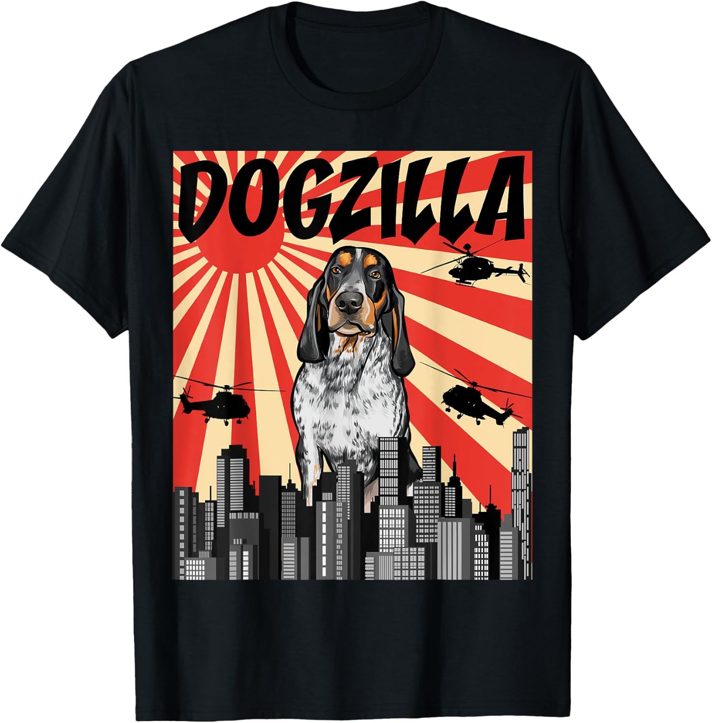 Funny Retro Japanese Dogzilla Bluetick Coonhound T-Shirt - T-Shirt | Black