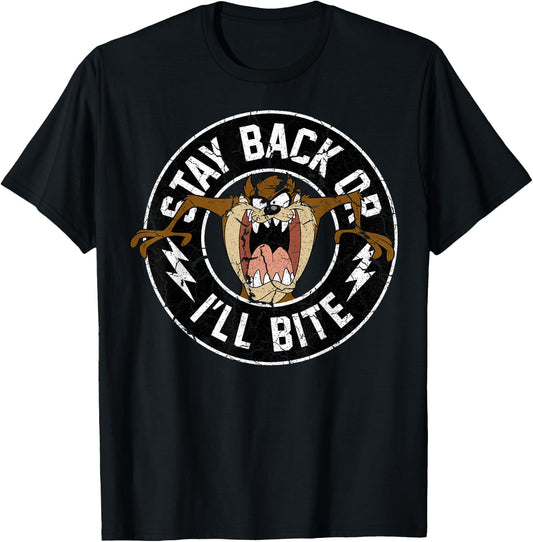 Looney Tunes Taz Stay Back Or I'll Bite T-Shirt - T-Shirt | Black
