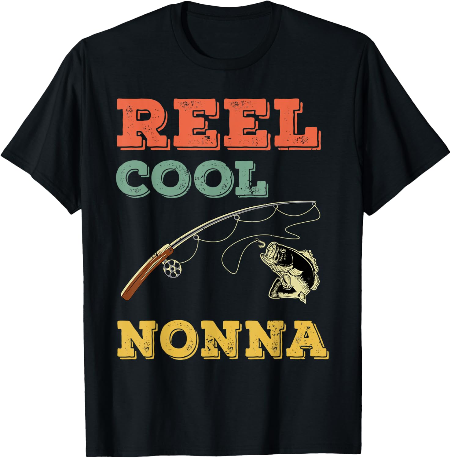 Reel Cool Fish Nonna Fisher Woman Grandma Bass Fishing T-Shirt - T-Shirt | Black