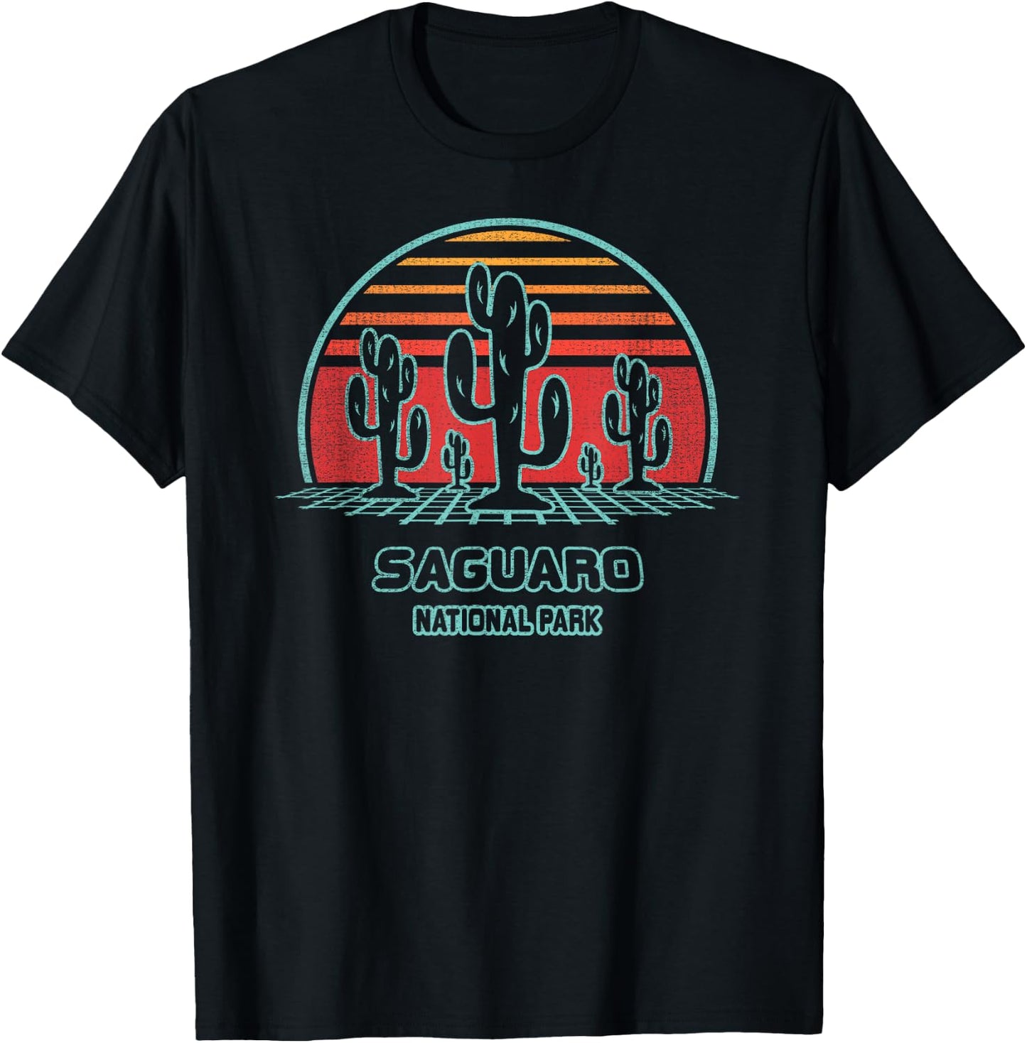 Saguaro National Park Retro Hiking Vintage 80s Style T-Shirt - T-Shirt | Black