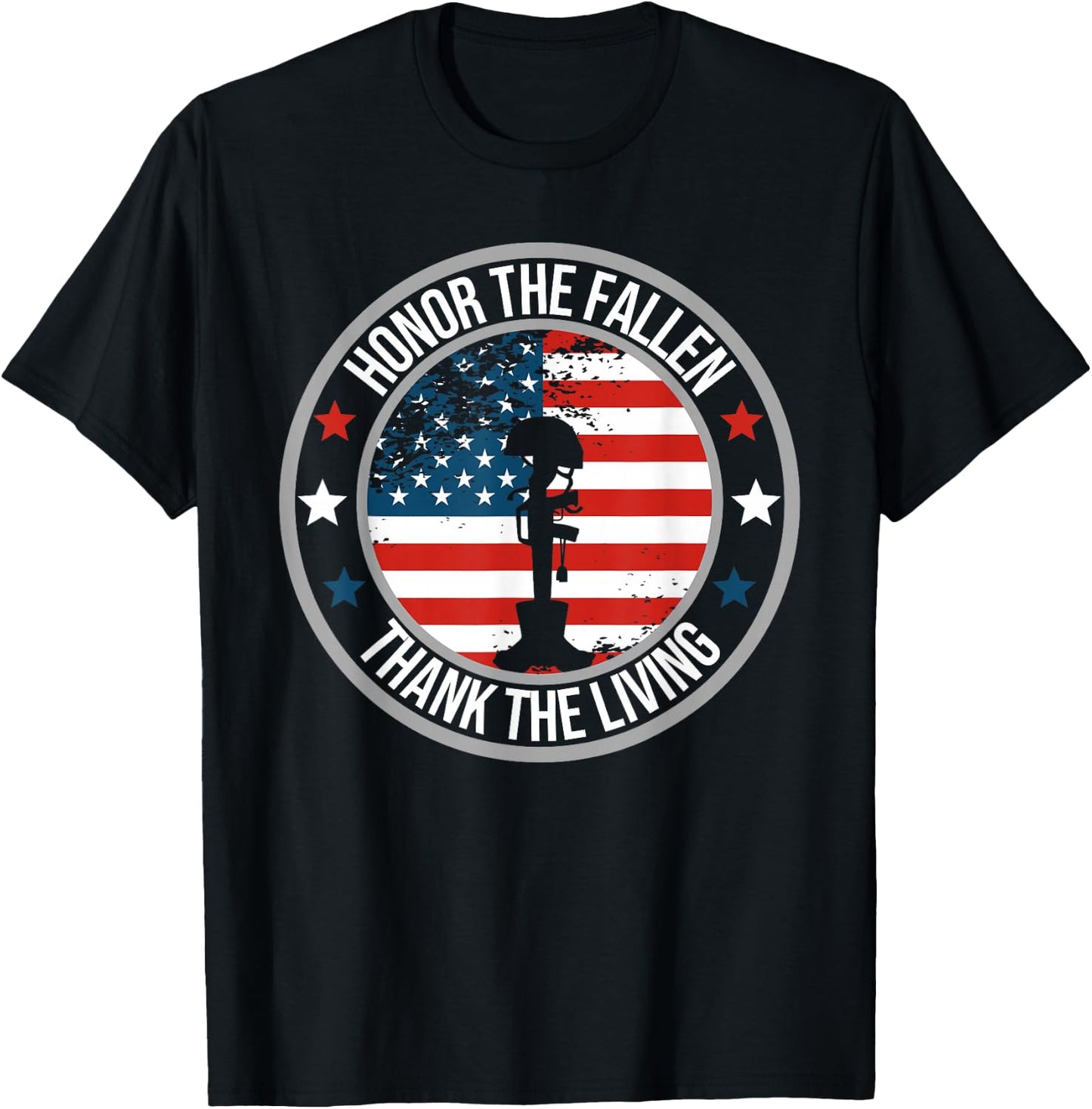 Honor The Fallen Thank The Living Memorial Day Veteran Flag T-Shirt - T-Shirt | Black