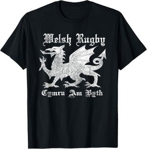 Vintage Welsh Rugby Shirt or Gift | Wales Rugby Football Top T-Shirt - T-Shirt | Black