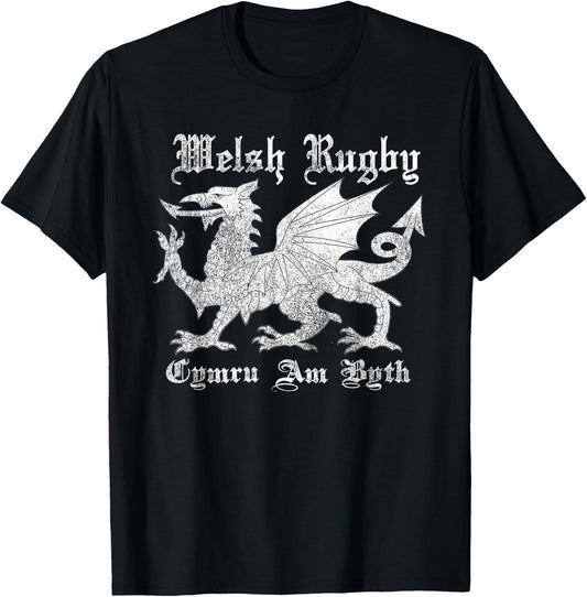 Vintage Welsh Rugby Shirt or Gift | Wales Rugby Football Top T-Shirt - T-Shirt | Black