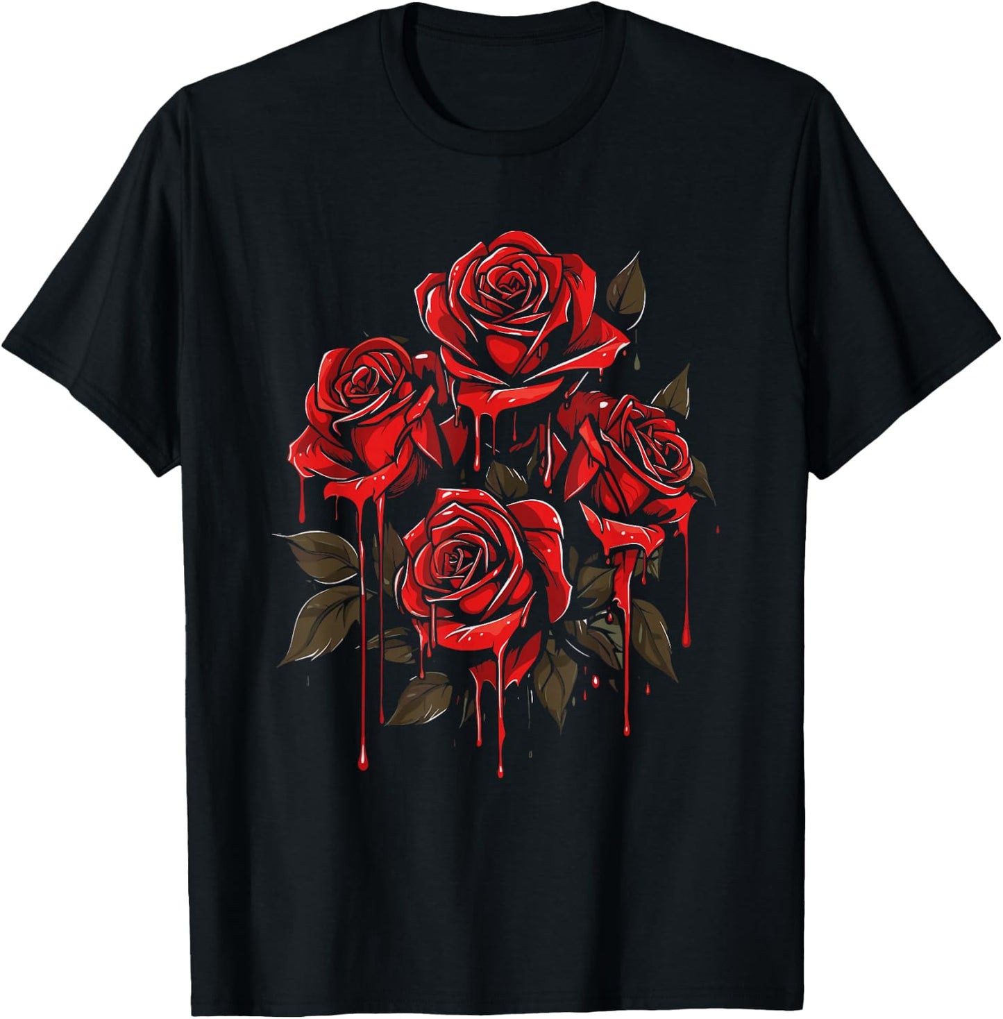 Red Rose Floral - Gothic Flower Goth Dripping Rose T-Shirt - T-Shirt | Black