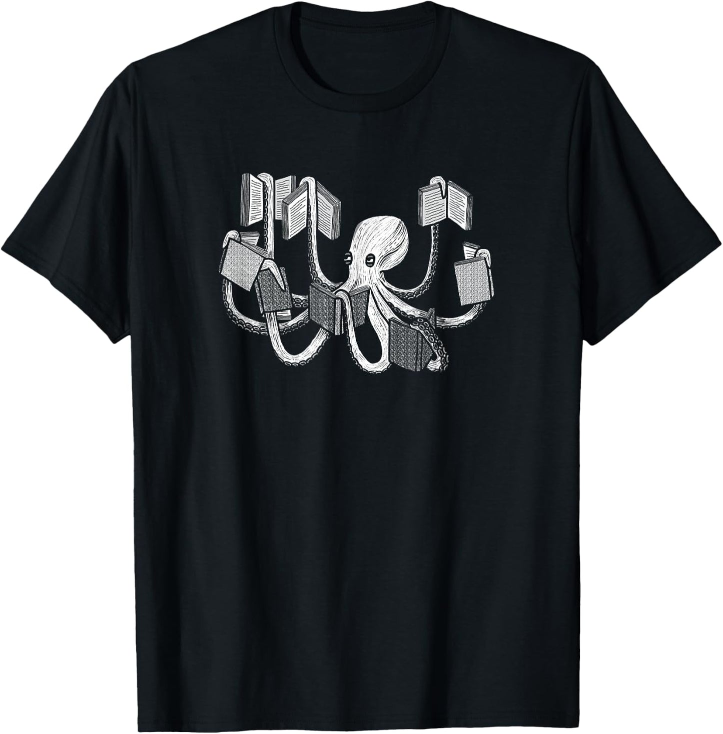 Animal Readers Armed With Knowledge - Book Loving Octopus Librarian Art T-Shirt - T-Shirt | Black