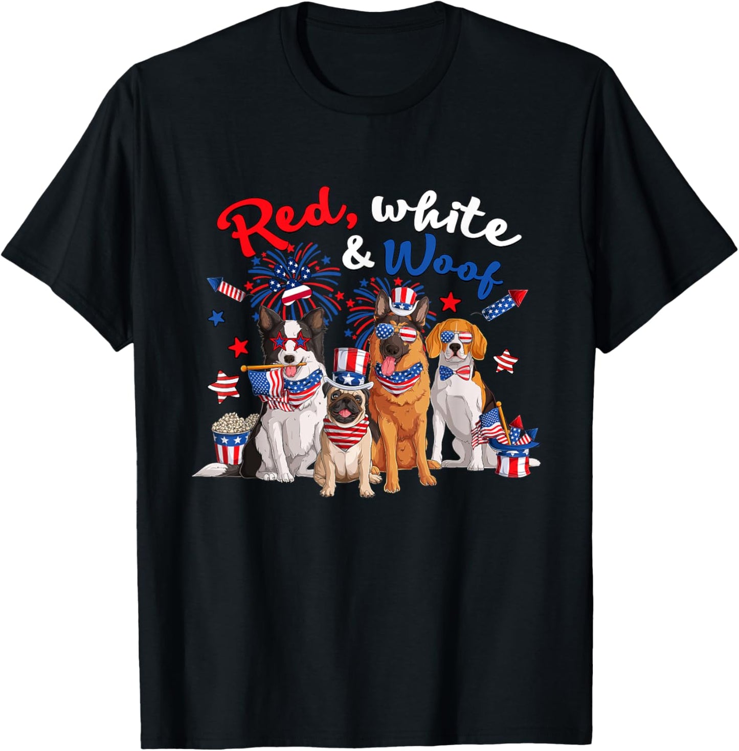 Funny Patriotic Dog Red White and Woof 4th of July Men T-Shirt - T-Shirt | Black