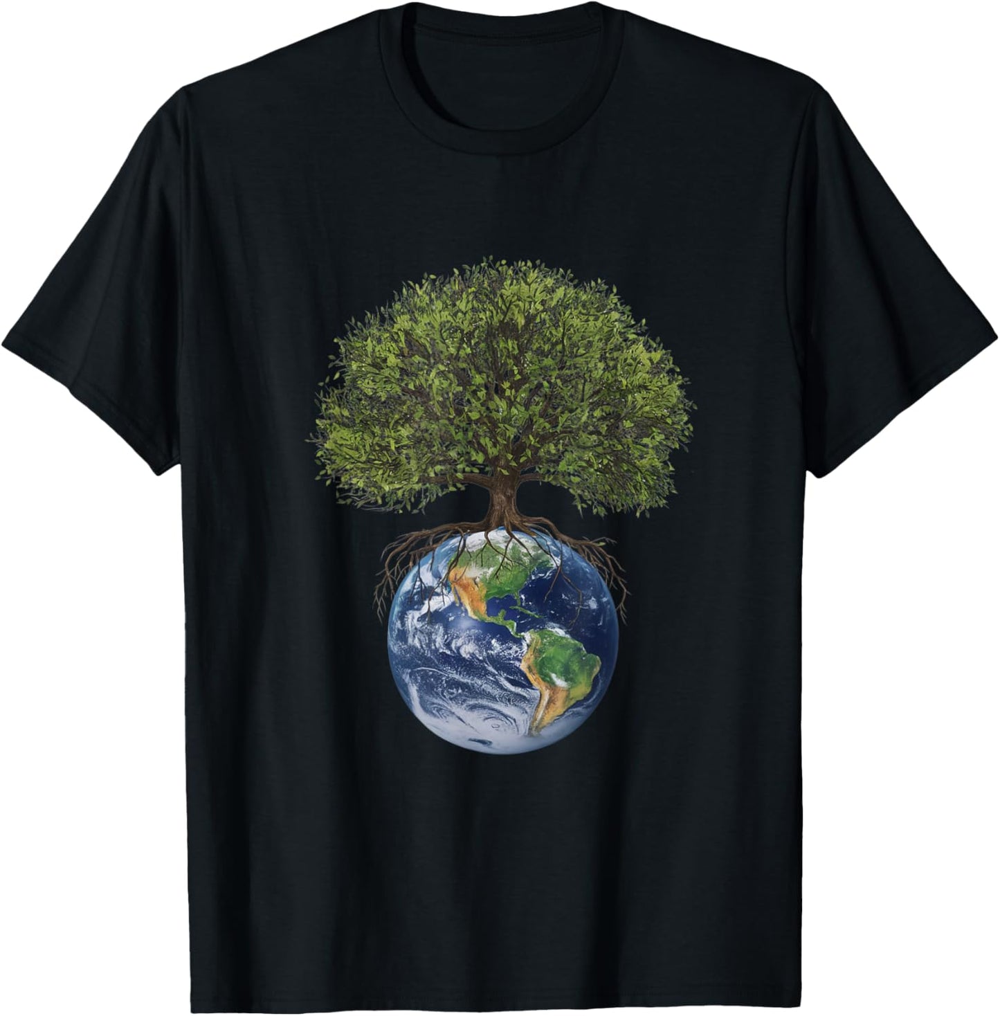 Earth and Tree Environmental Awareness Sustainability Design T-Shirt - T-Shirt | Black