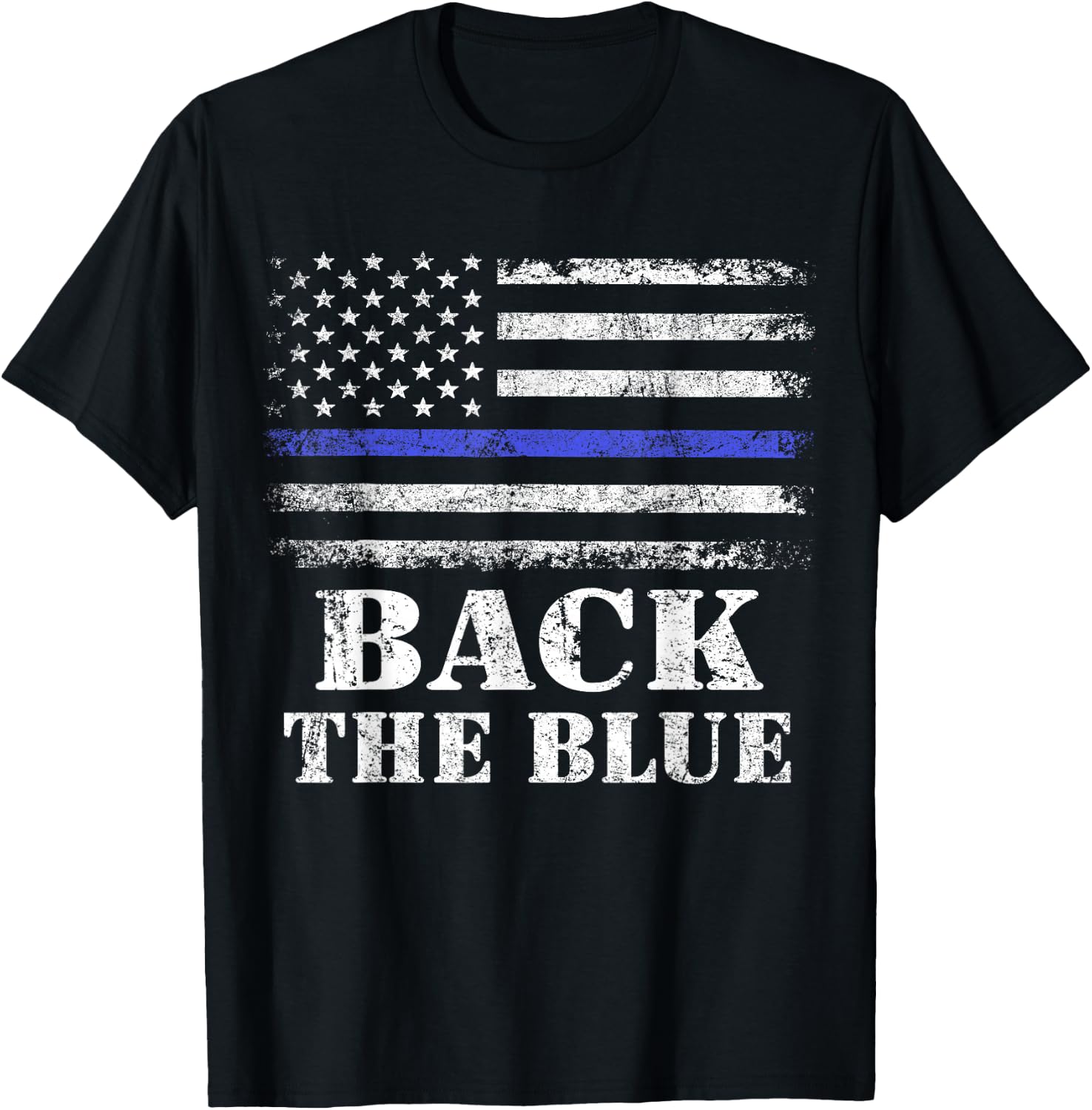 Back The Blue Thin Blue Line American Flag Police Support T-Shirt - T-Shirt | Black